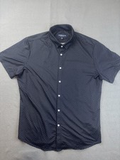 Mizzen  Main Performance Shirt Mens Large Trim Black Polka Dot Short Sleeve