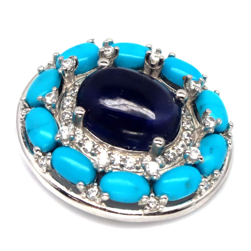 925 Sterlingsilber 8 x 10 mm Blauer Saphir, Türkis & Zirkonia Anhänger - Bild 2 von 4