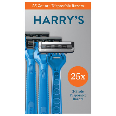 HARRY'S 25 COUNT 3 BLADE DISPOSABLE RAZORS -LUBRICATING STRIP, PIVOTING HEAD