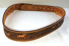 Vintage Chambers Genuine Leather Hand Painted Belt... 32... Horses, Mountains
