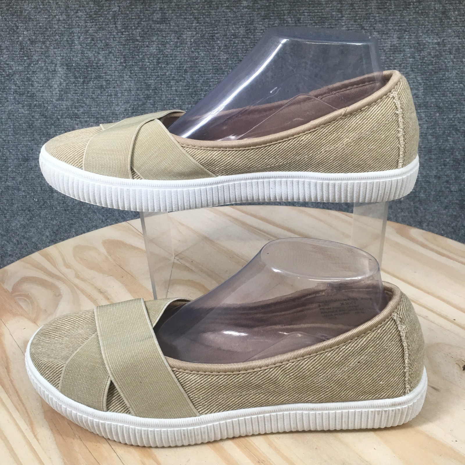 Comfortview Shoes Womens 8.5 W Athletic Jazlyn Slip On Flats Brown Fabric Casual