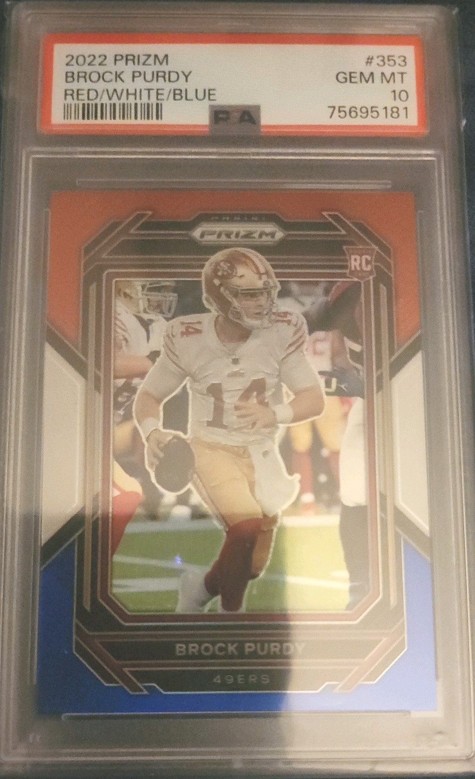2022 Prizm BROCK PURDY Red White Blue Prizm Rookie RC #353 49ers PSA 10 Gem Mint