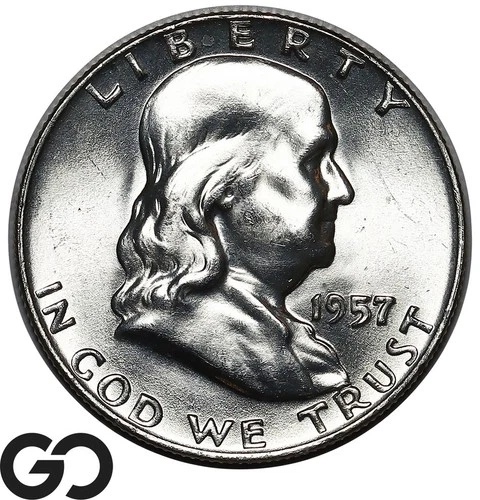1957-D Franklin Half Dollar, Cartwheel Luster, Gem BU++