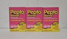 Pepto Bismol Chewable Tablets 5 Symptoms Relief Original Flavor 3-Packs x 30ct
