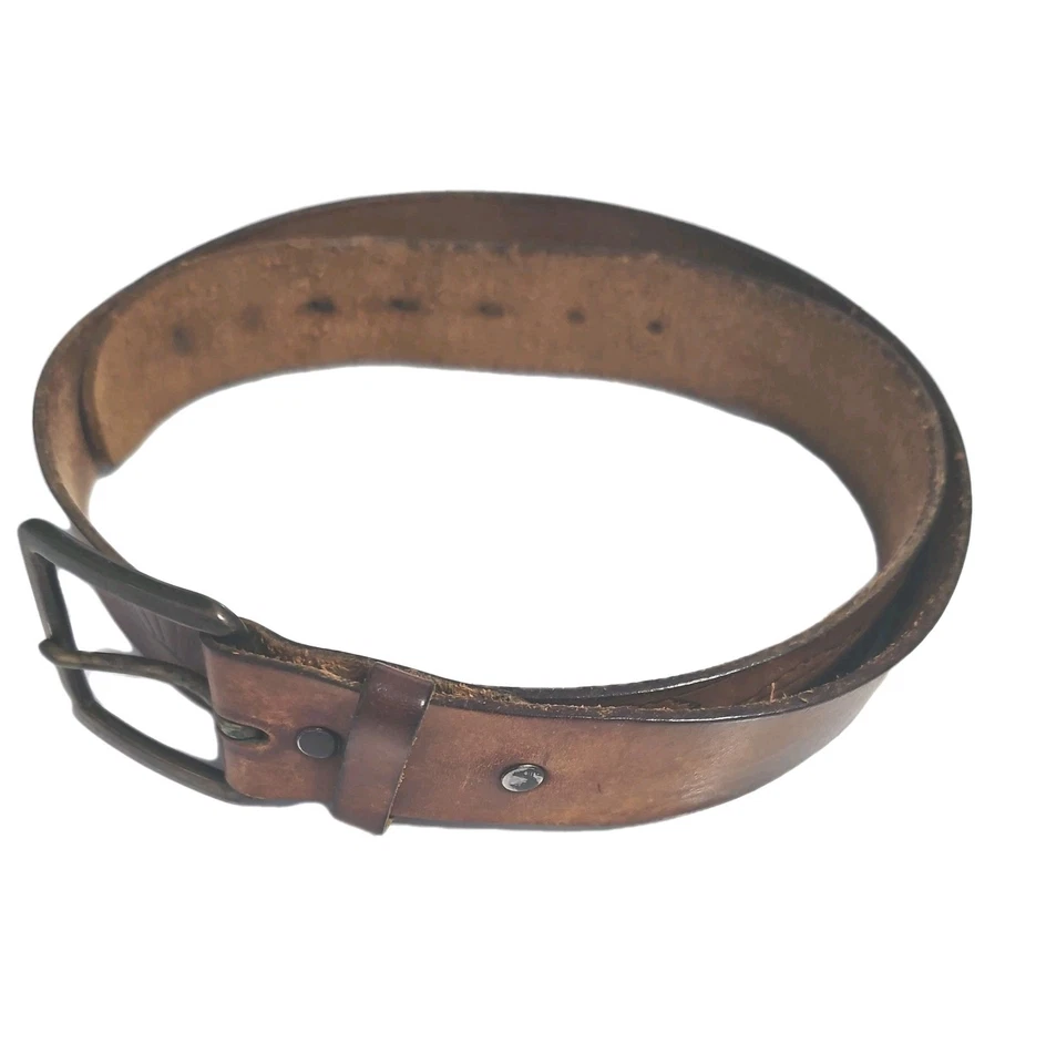 Vtg 70s Hand Tooled Southwestern Leather Belt w Brass Buckle Boho 36-42 to in - Image 2 of 4