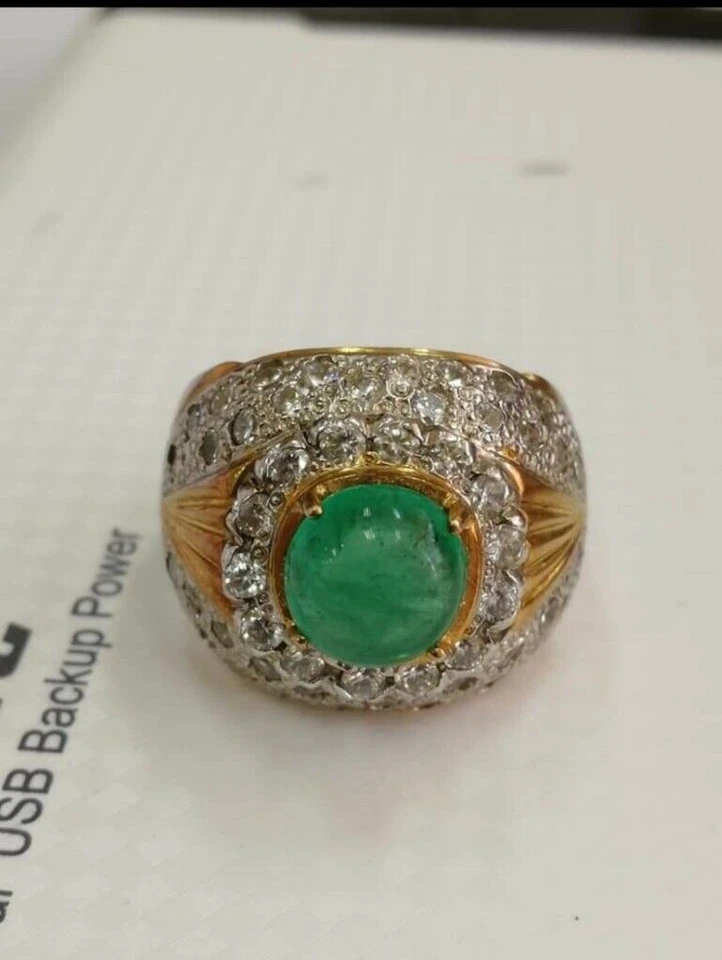 Anillo para hombre #405 de oro blanco macizo de 18 k con piedras preciosas de esmeralda natural Foto 2 de 4