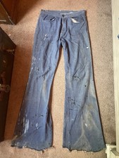 Vintage Late 1960s Flare Bell Bottom Distressed Jeans 30x34