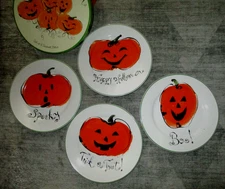 Rosanna Halloween 4 Happy JOL Pumpkin Dessert Accent Plates 8" EUC