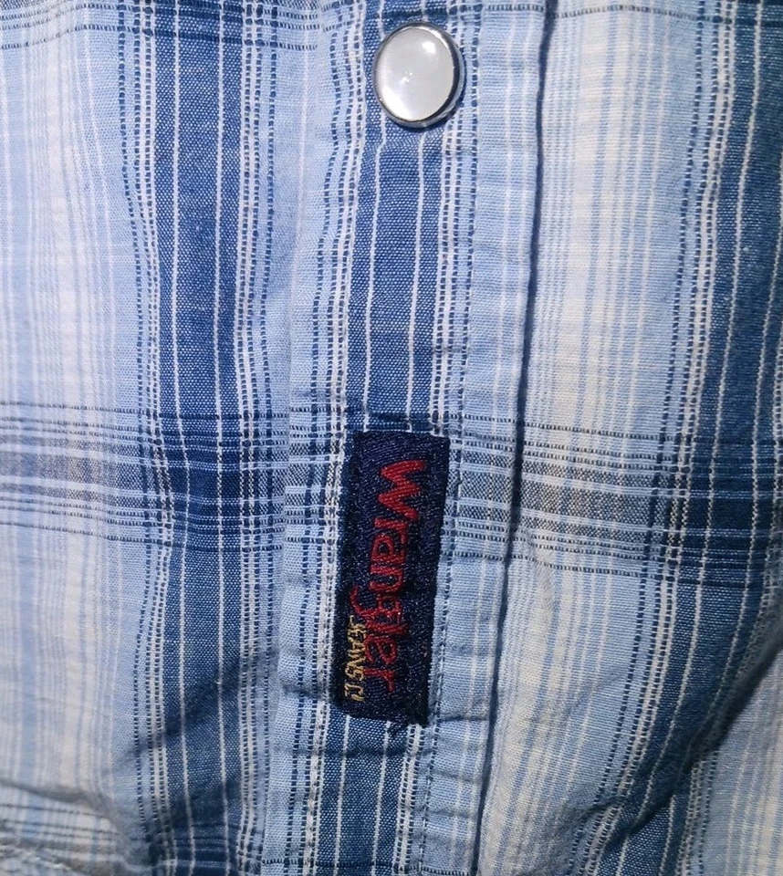 Camisa Western Wrangler Niños Azul A Cuadros Manga Corta Perla Botones a Presión XS (4/5) Foto 4 de 4