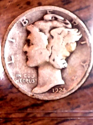 1924-D SILVER MERCURY DIME - GRADES "GOOD"