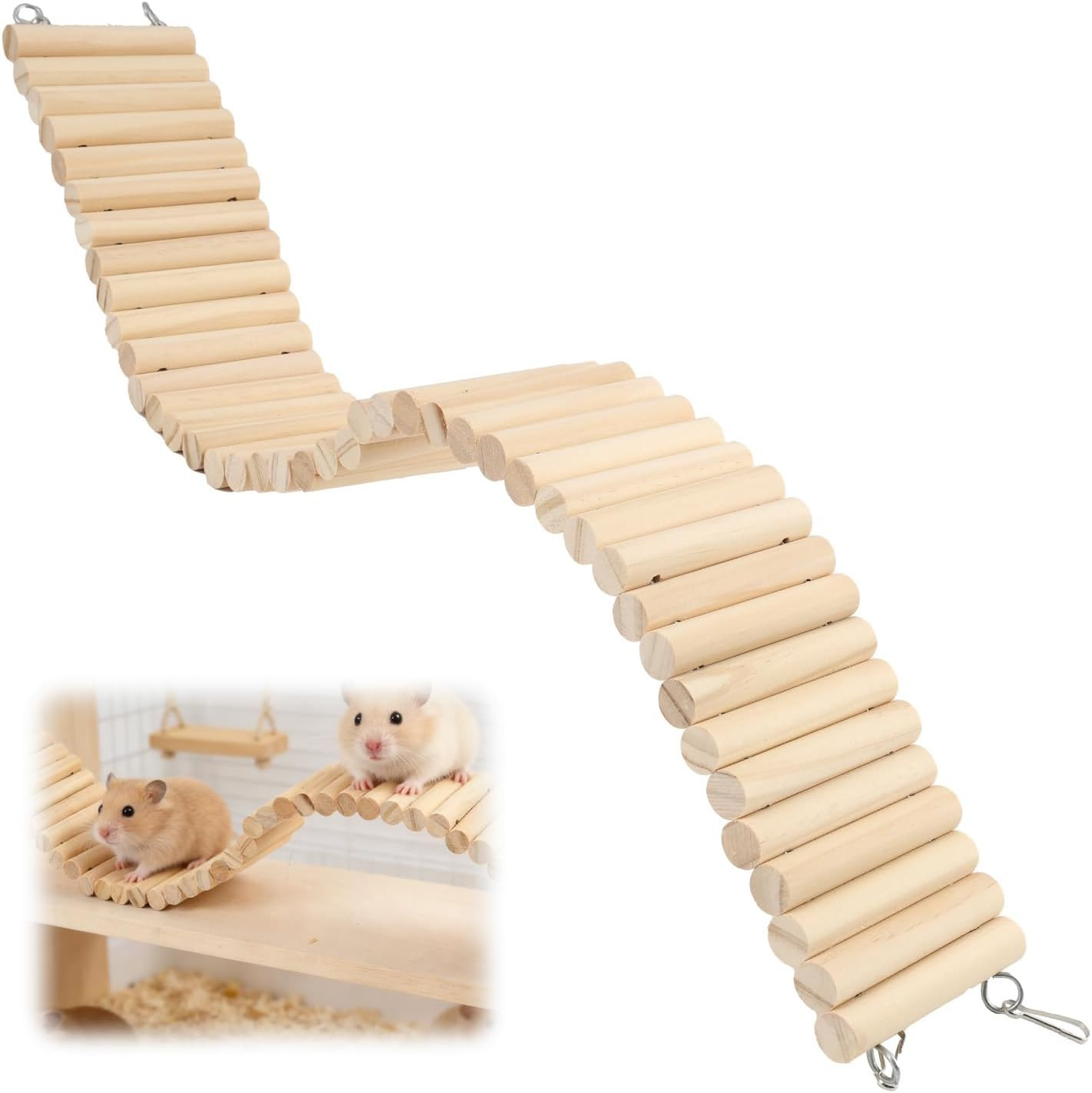 Hamster Toys - Wooden Climbing Ladder, Bendable Design for Rat Cage Accessories,