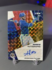 2021 Panini Mosaic Anderson Tejeda #RAM-AT Rookie Auto Red & Yellow /88 Rangers