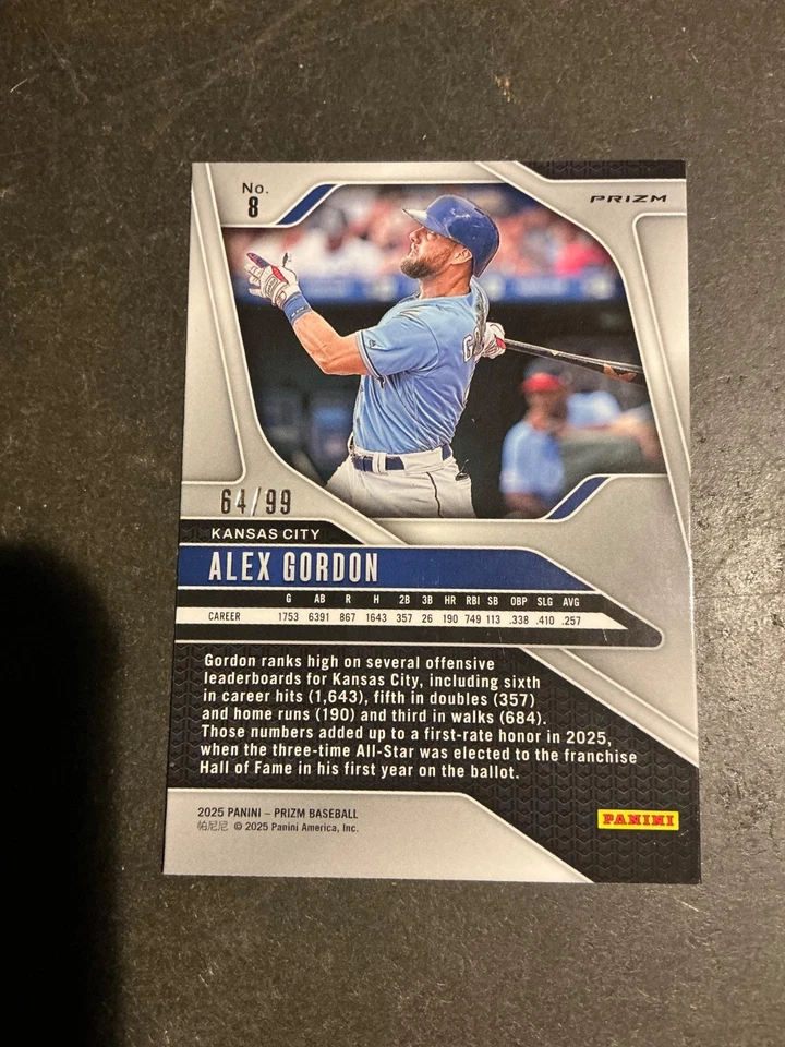 Prizm Baseball Alex Gordon Red Power Prizm #64/99 Kansas City Royals 2025 Foto 2 de 3