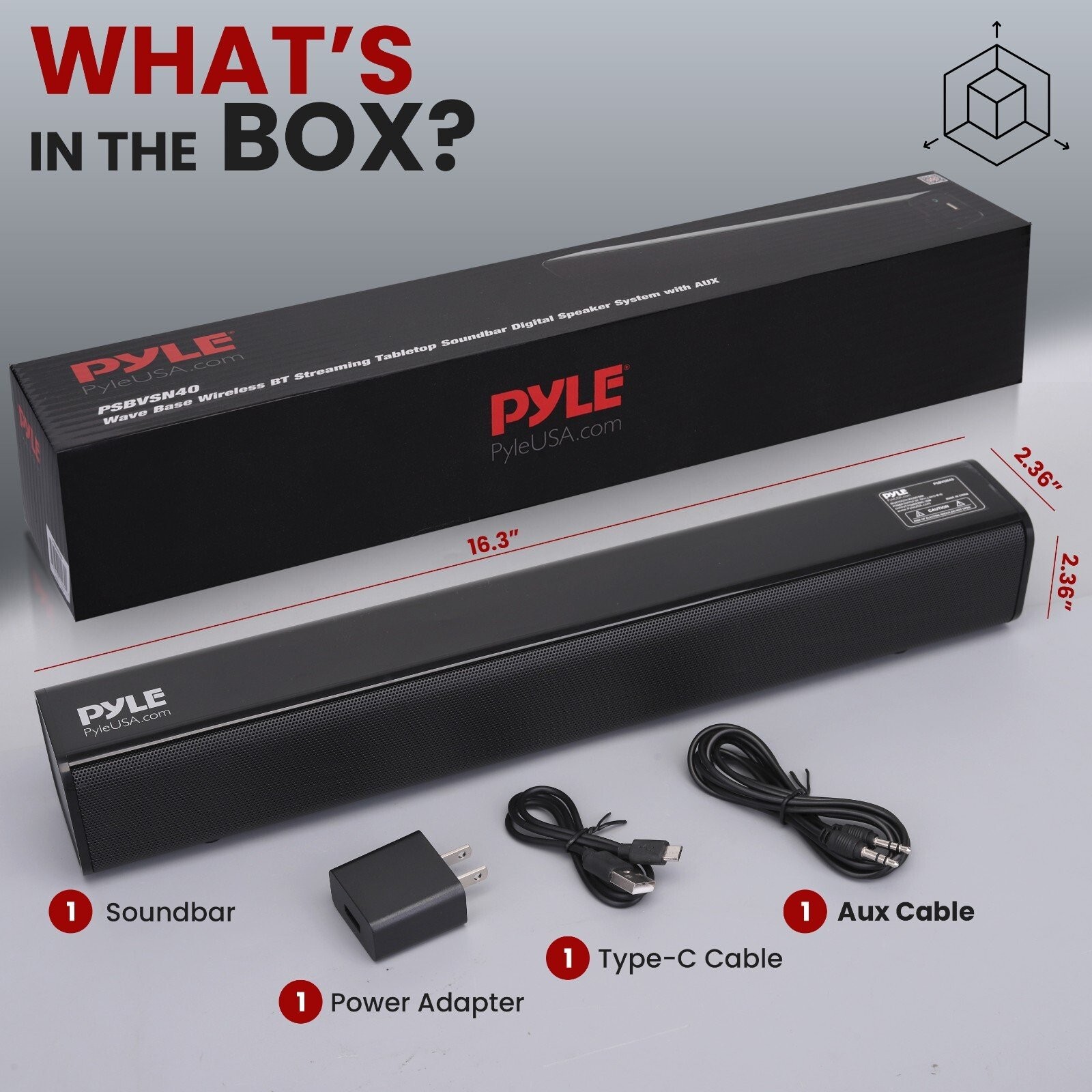 Pyle Home Theater Soundbar Speaker-Wave Base Wireless BT Streaming Tabletop