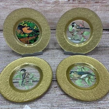 Gold Decorative Plates Birds Design Set of 4 Charger Plates Wall Display