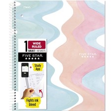 Five Star Spiral Notebook  Study App, 1 Subject, Wide Ruled, 8" x 10-1/2", 80 S