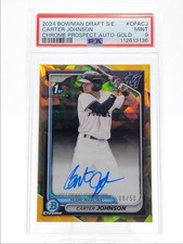 CARTER JOHNSON 2024 BOWMAN CHROME DRAFT 1ST SAPPHIRE GOLD AUTO #08/50 PSA 9