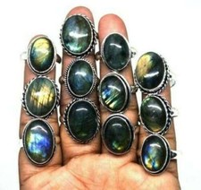 Labradorite Gemstone 925 Sterling Silver Plated 10Pcs Rings Lot Jewelry Gift