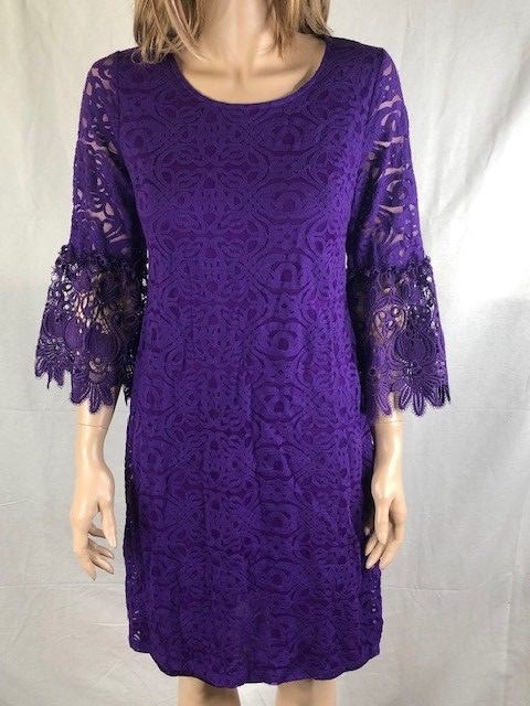 Alfani Lace Bell-Sleeve Dress, Created for Macy's - Purple 2 Alfani Lace Bell-Sleeve Dress, Created for Macy's - Purple 2