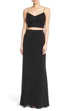 Adrianna Papell Black Two-Piece Sequin Jersey Gown Women's Size 10 L114801