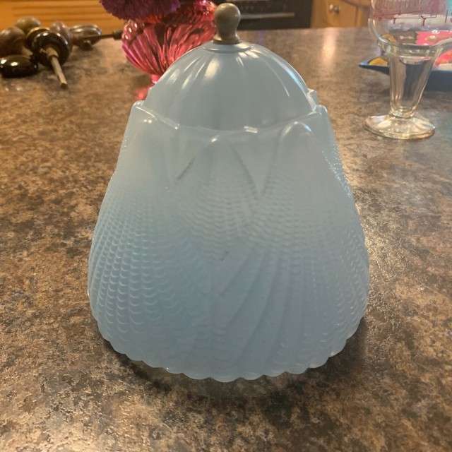 Vtg Sea Shell etched blue Glass Bell Shape 6" Bedside Lamp Shade Wall