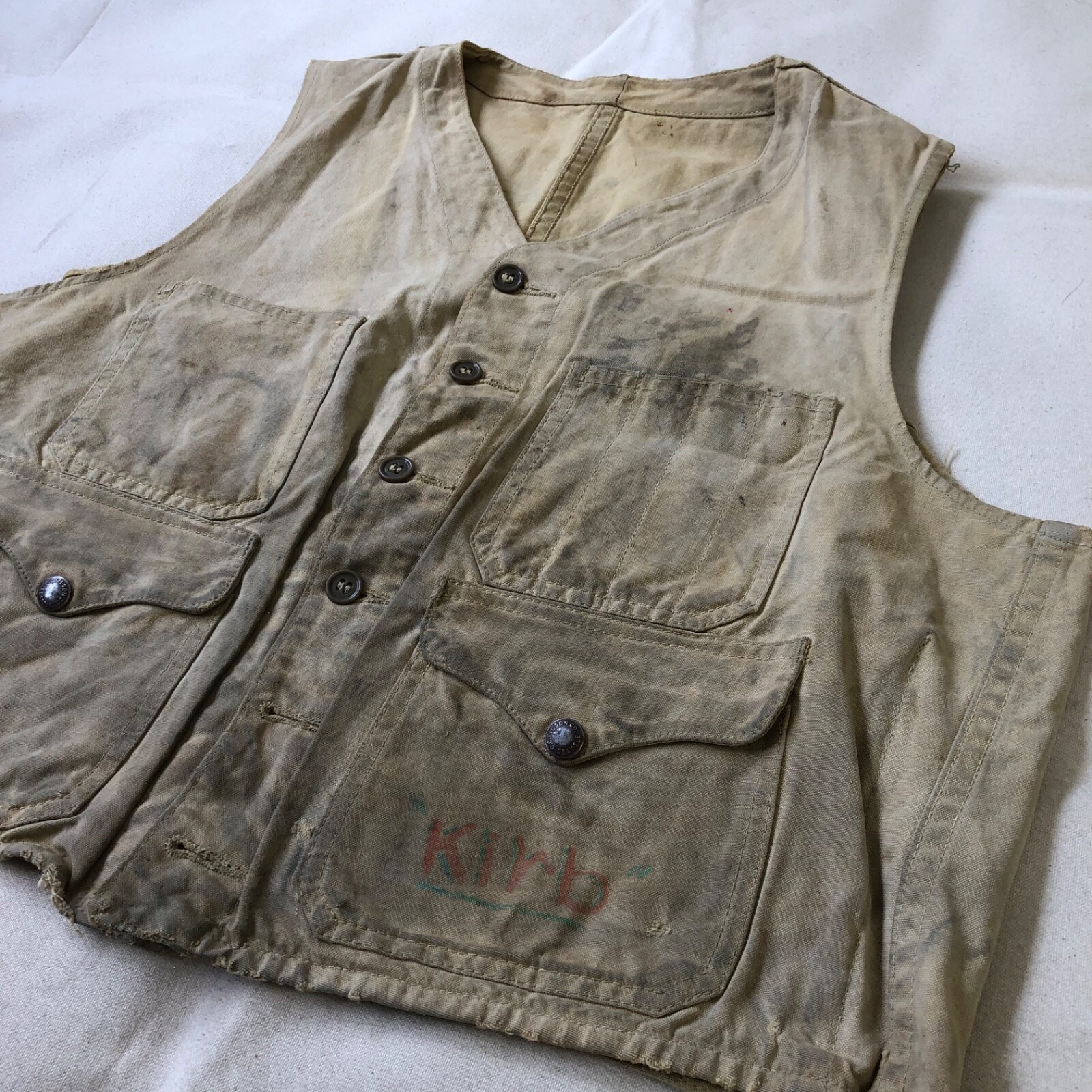Filson USA Vintage 30s 40s Tin Cloth Hunting Utility Vest Beige VG RARE image 9