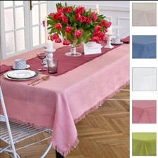 Tovaglia Copri tavola Con Frange e orlo a giorno in puro lino 6 12 posti AA527