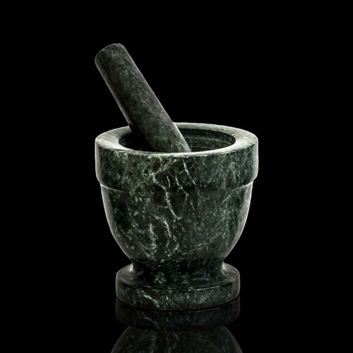 Mortaio in Marmo Verde con Pestello Cucina Farmacia Green Marble Mortar 6x6CM