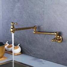 Brass Pot Filler Tap Double-Jointed Swing Wall Mount Kitchen Ti-Gold Faucet