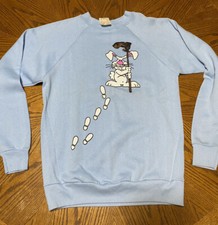New With Tags Vintage 1980s Made In USA Cartoon Bunny Blue Crewmeck Sweatshirt M