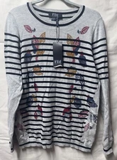 FDJ French Dressing Womens Top Sz S Striped Long Sleeve Floral Embroidered Casua