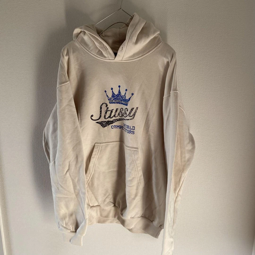 [Japan Used Fashion] 90'S Navy Blue Tag Stussy Usa Made Hoodie Cream Xl  Men'S Lo