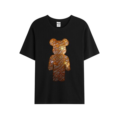 Fashion Bear Rhinestones Summer Short Sleeve Luxury Men Trend Black T-Shirt