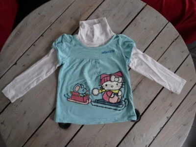 T-shirt manches longues turquoise et blanc imprimé HELLO KITTY Taille 6 ans - Photo 1/3
