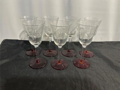 7 Weston Ruby Amberina Wine Stems w/ Star Cut Etching WGL2