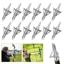 12Pcs Archery Broadheads 100Grain 3Blade Hunting Crossbow Compound Bow Arrow Tip