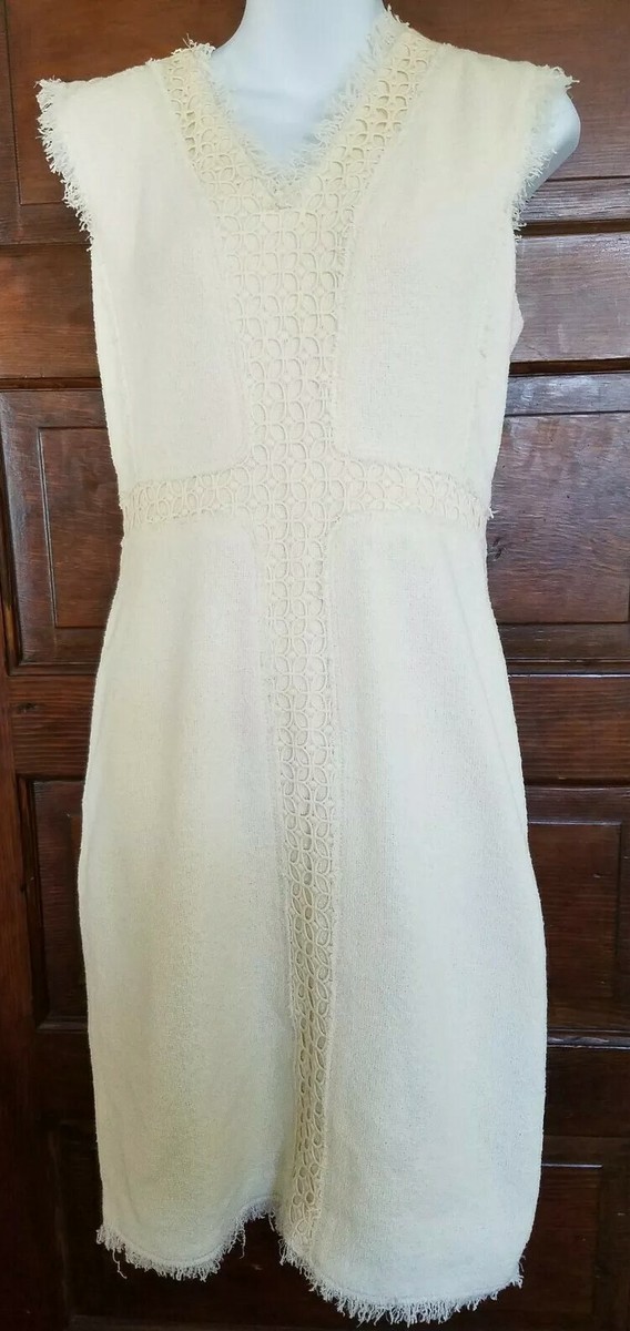 summer tweed dress Cream with Elbow Length Sleeves Fabric Composition Summer Tweed Sleeveless Dress