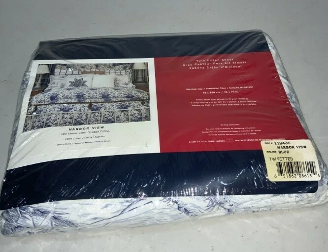 Tommy Hilfiger Twin Fitted  Sheet 100% Combed Cotton  Blue New - Image 3 of 4