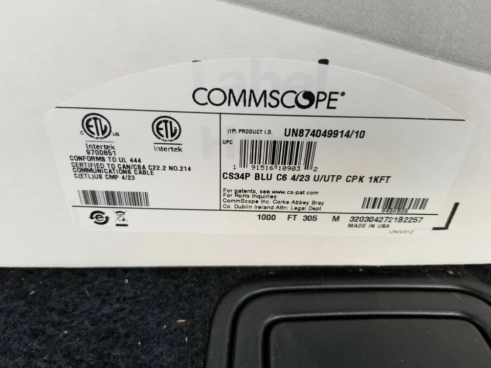 Commscope Uniprise Solutions Cat6 CMP Blue Plenum 1000ft CS34P 874019914/10  - Image 2 of 2