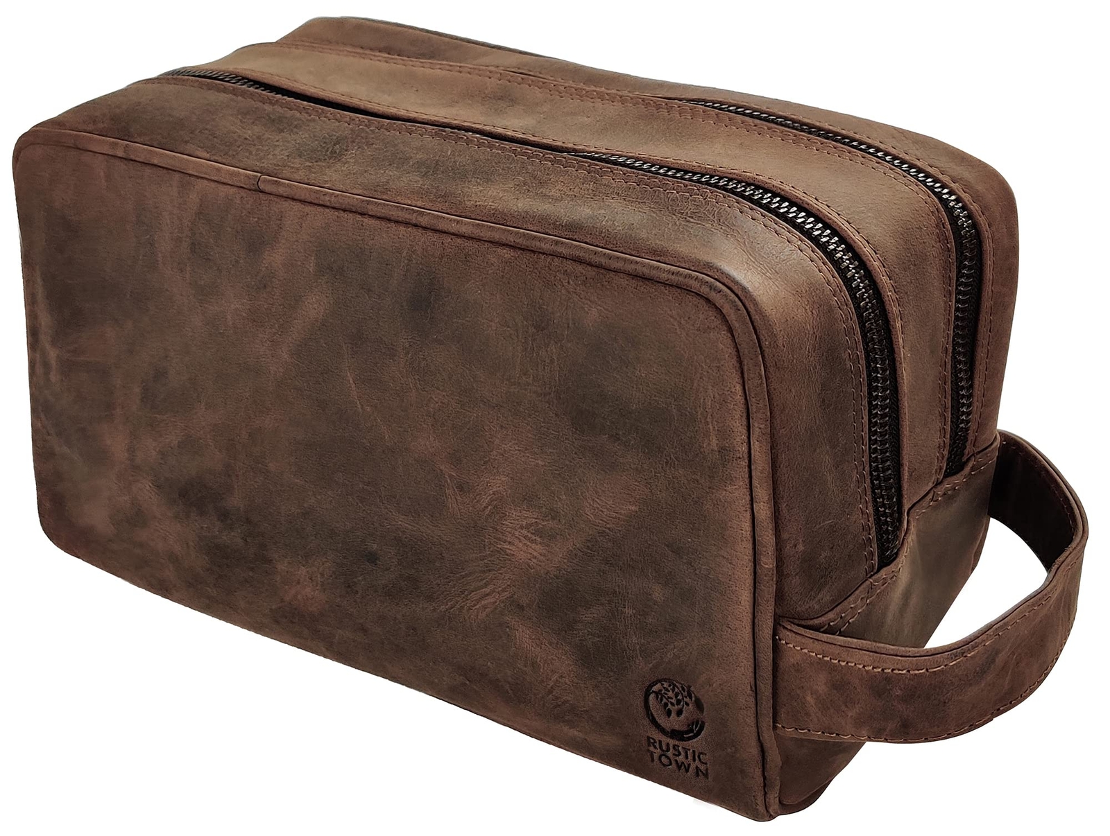 Full Grain Leather Travel Toiletry Organizer Dopp Kit in Dark Brown