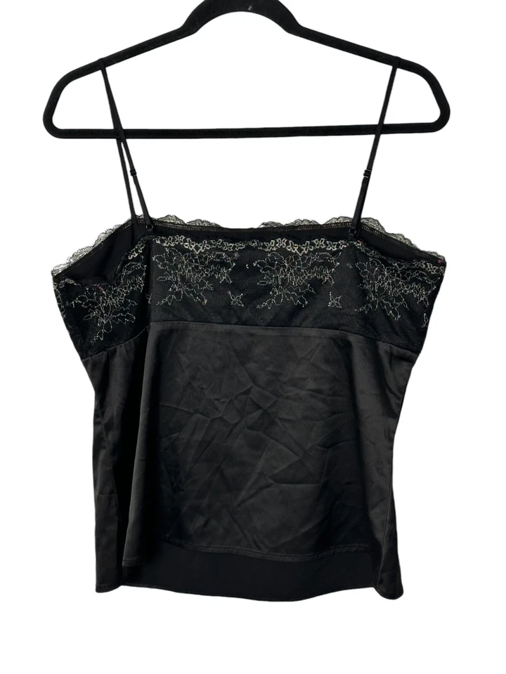 Camiseta sin mangas Y2K Cami de colección talla L negra floral encaje satinado caprichoso gótico años 90 hada Foto 2 de 4