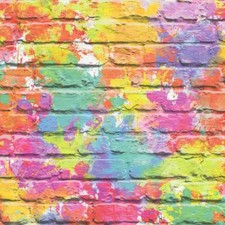 Wallpaper Muriva  Painted Brick Wall  Colourful Paint Splash  Multi L33505