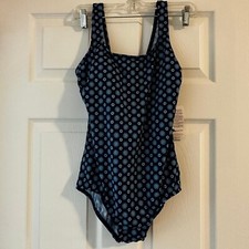 New Lands' End Womens Tugless Tank Soft Cup One Piece Swimsuit Navy Size 8 Lycra