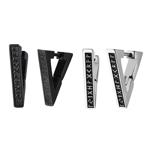 Norse Viking Runes Triangle Hoop Earrings for Men Women Huggie Hoops Ear Studs - Picture 14 of 14