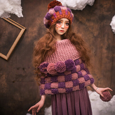 BomHCS Handmade Beanie Gloves Suits Winter Warm Beanie Knitted Hat Caps