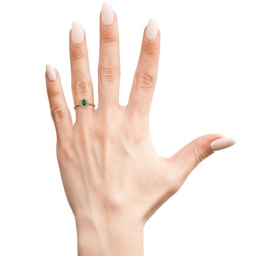 Gold Plated Silver Oval Natural Green Emerald Zircon Dainty women Wedding Ring - Foto 3 di 8