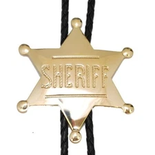 Sheriff Badge Star Bolo Tie Adjustable 36" Cord USA Made Western Gold Tone