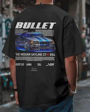 R34 GTR Fan Art T-Shirt JDM Skyline Turbo Drift Car Graphic Unisex Tee