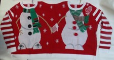 NEW WOMENS UGLY CHRISTMAS SWEATER FOR 2 SNOWMAN SNOWMEN SIZE S/M or L/XL