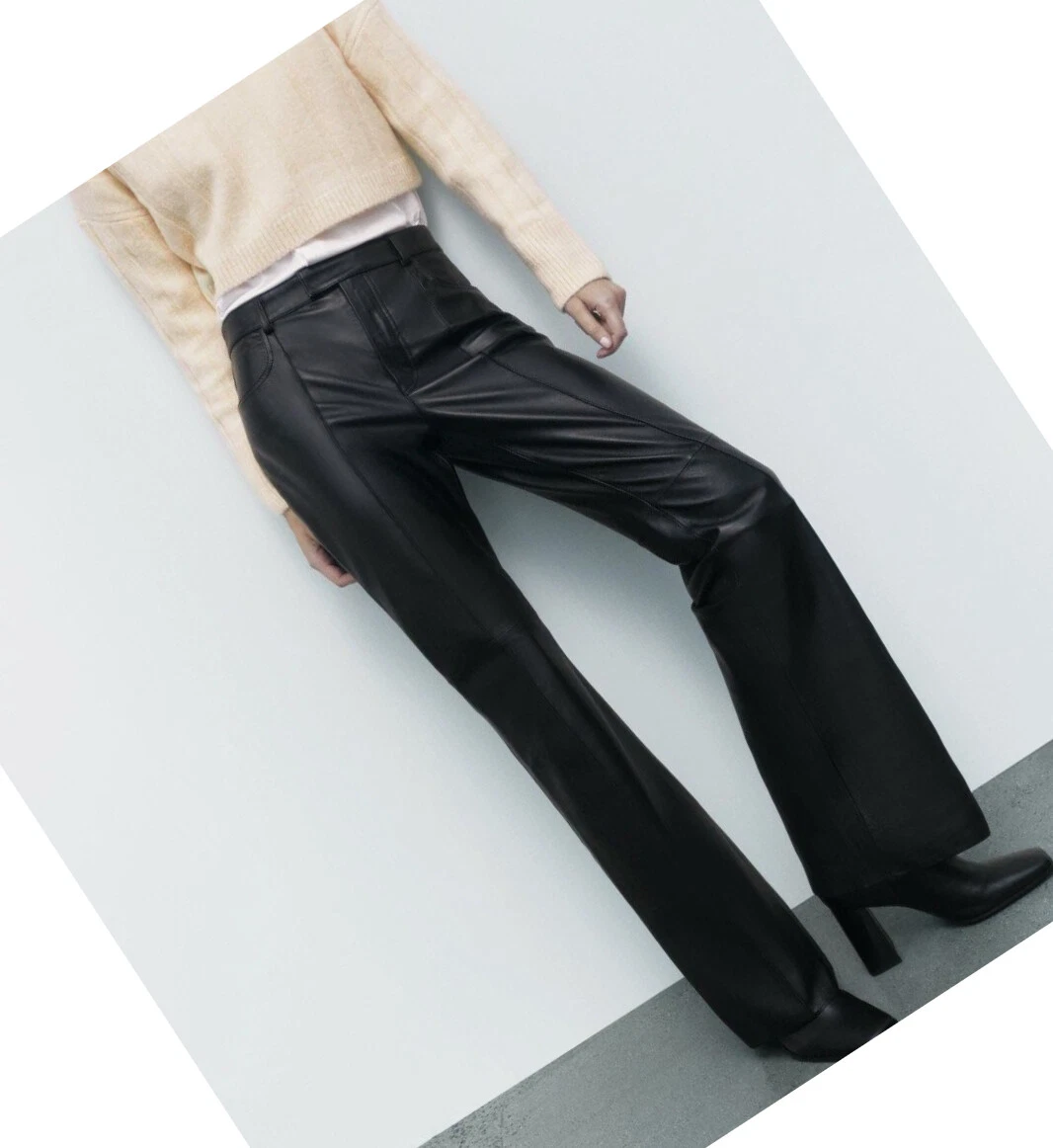 ZARA 100% SHEEP LEATHER FLARED LEATHER TROUSERS LIMITED EDITION XS -  2154/240